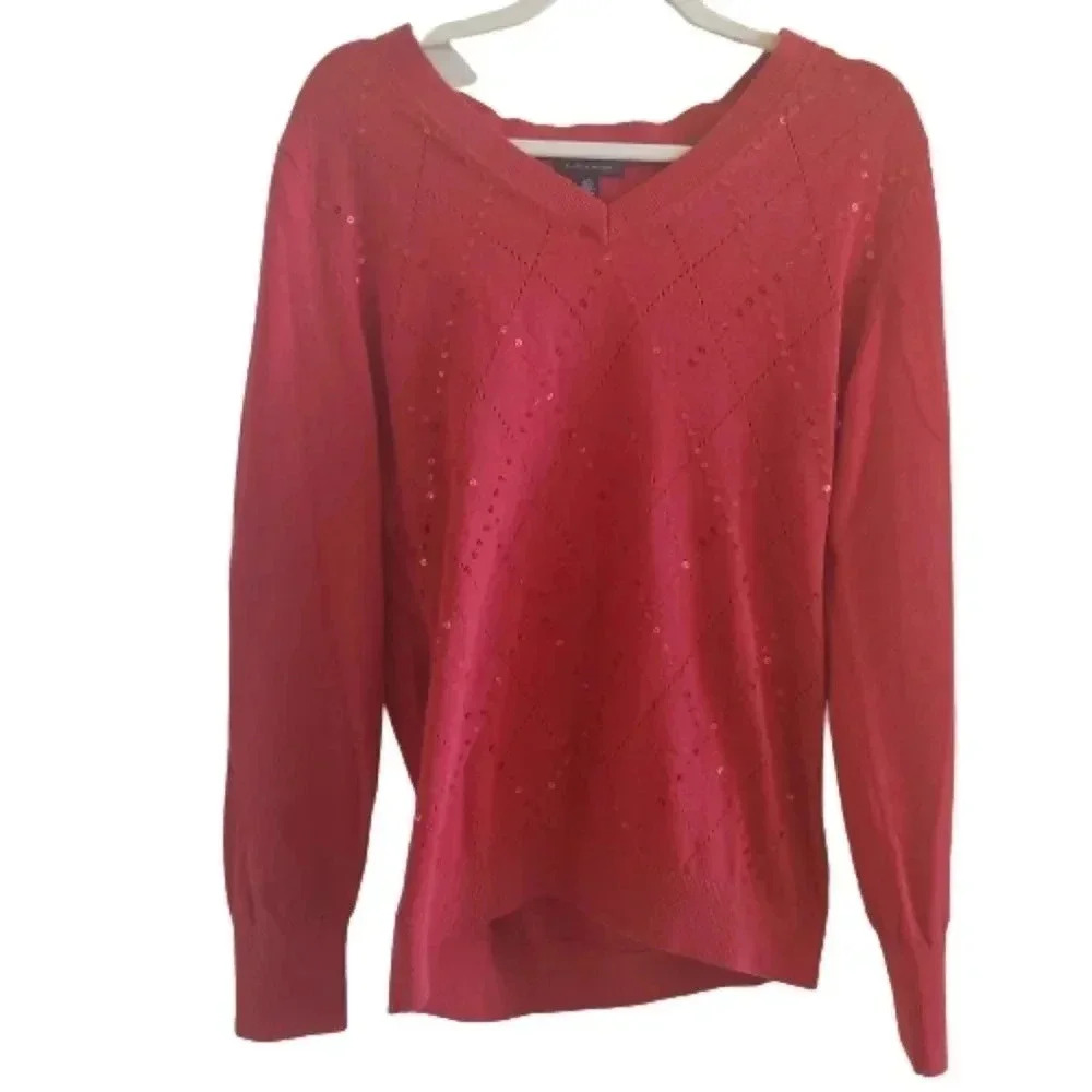 NWOT Tommy Hilfiger longsleeve v neck sweater with sequin detail Size Large